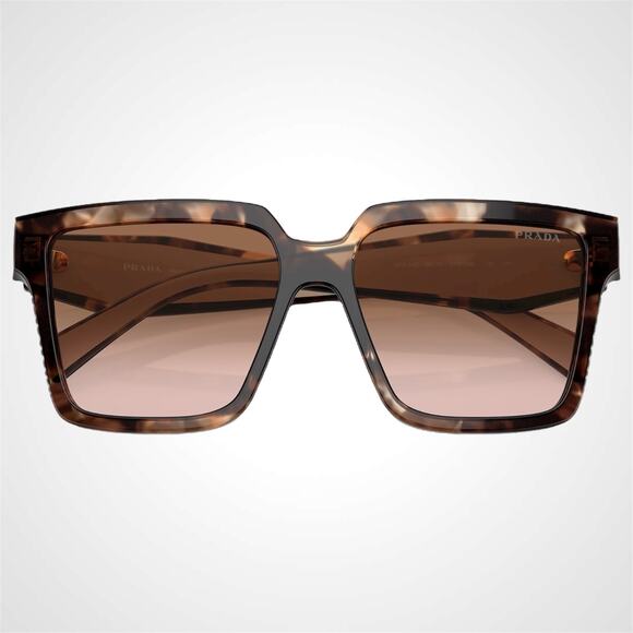 New PRADA Sunglasses Brown Tortoise Beige Gold Symbole Logo 56mm Square Prada